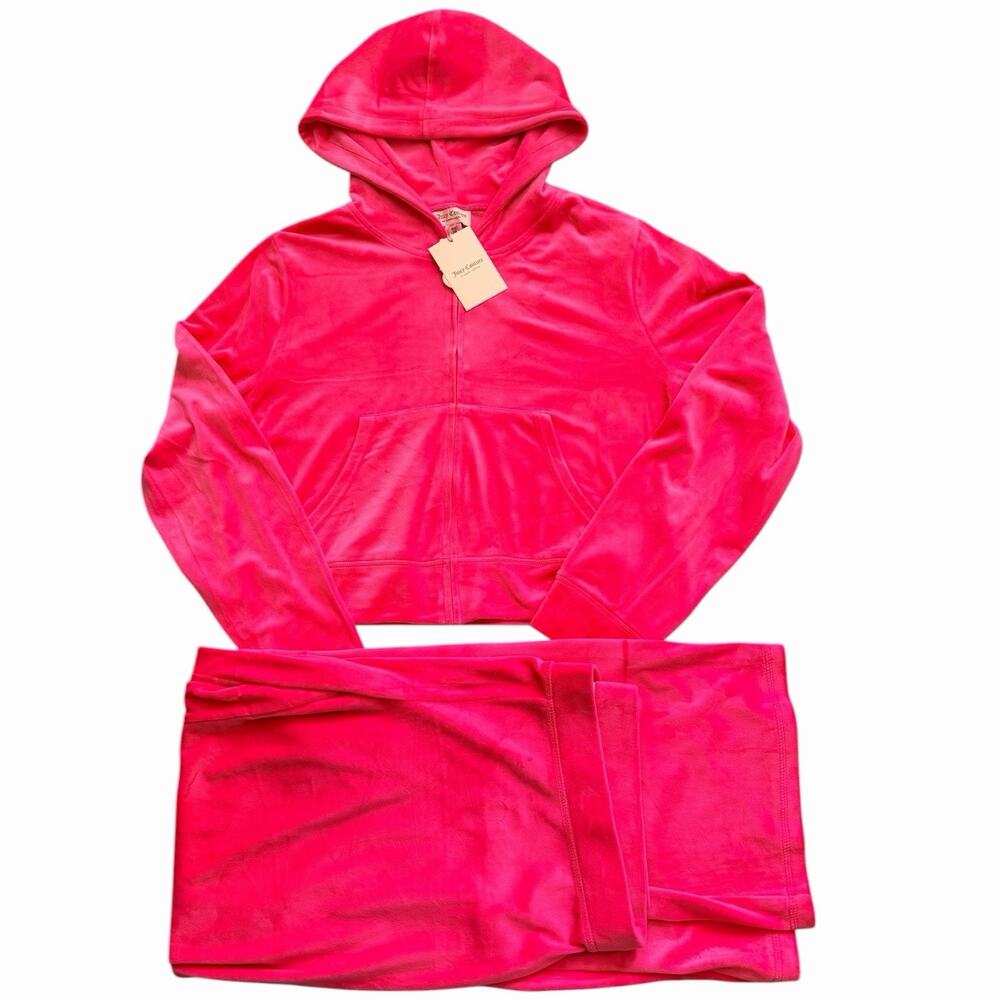 Juicy Couture Size Velour Bling Tracksuits Set Hoodie Pants Pink Party Y2K Sz XL - Picture 6 of 7